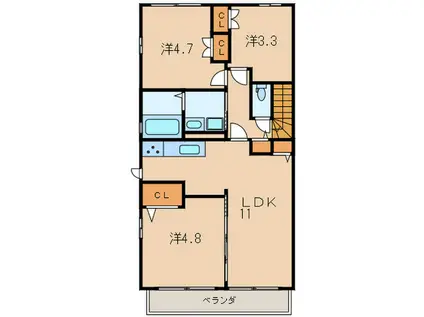 エスポワールA(3LDK/2階)の間取り写真