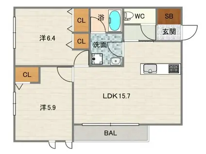ヴィラージュ桃ヶ池(2LDK/3階)の間取り写真