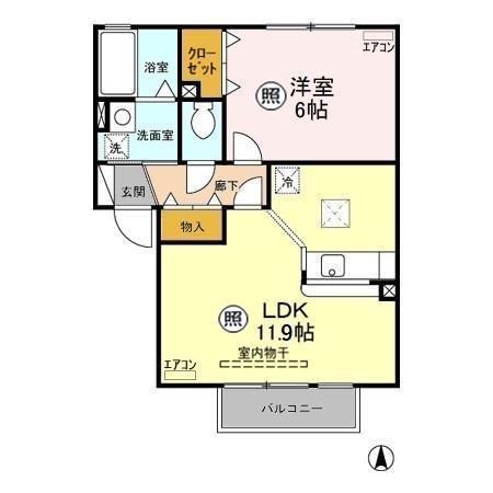 グリーンカースルA(1LDK/1階)の間取り写真
