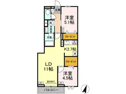 セレスティア中央 II(2LDK/2階)の間取り写真