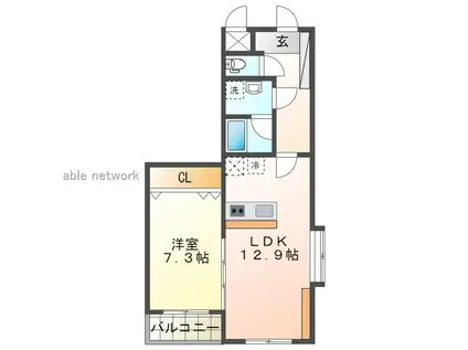 ホポロ大形本町(1LDK/1階)の間取り写真