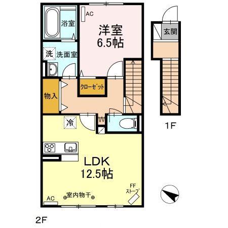 エーデルハイム六花(1LDK/2階)の間取り写真