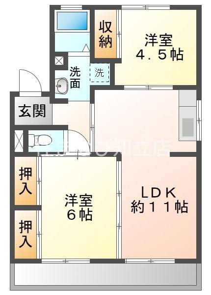 バロン幸定野(2LDK/3階)の間取り写真