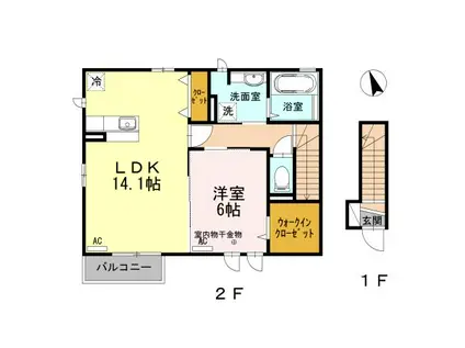 Y FLATS(1LDK/2階)の間取り写真