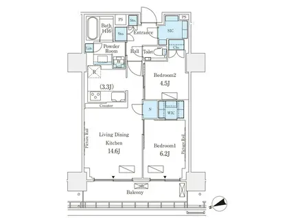 ロイヤルパークス品川(2LDK/18階)の間取り写真