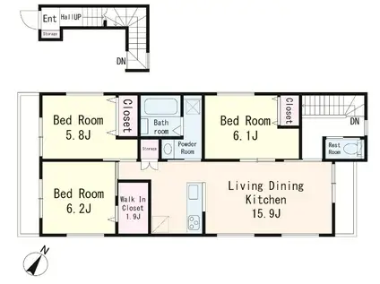 アステール渋谷本町(3LDK/3階)の間取り写真