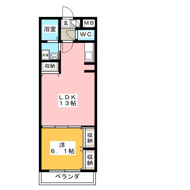 カレン橘(1LDK/4階)の間取り写真
