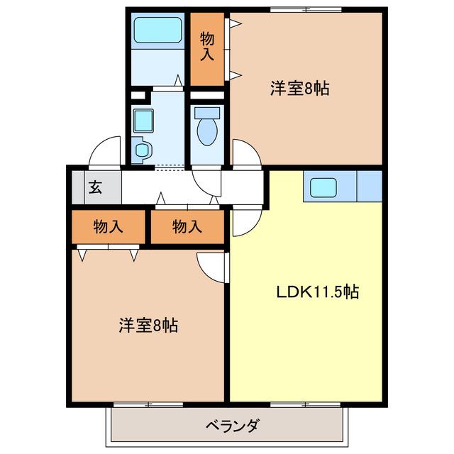 サニーコート仙古(2LDK/1階)の間取り写真