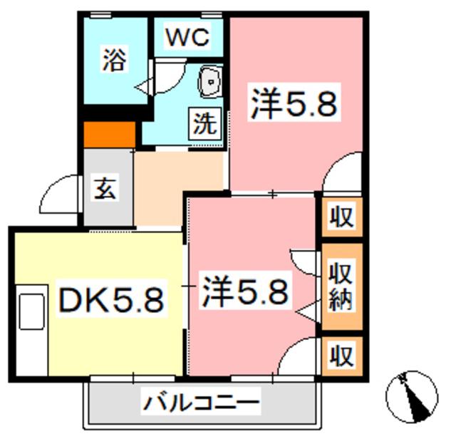 ボーネンB棟(2DK/1階)の間取り写真