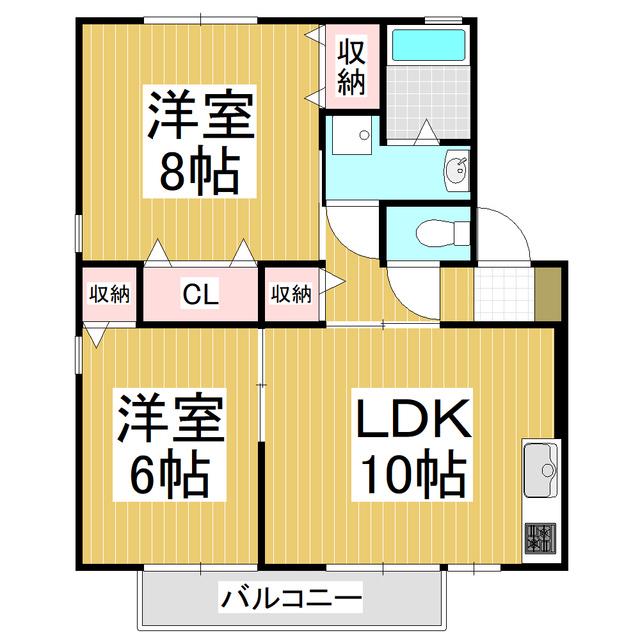 ベルジュ並柳D棟(2LDK/1階)の間取り写真