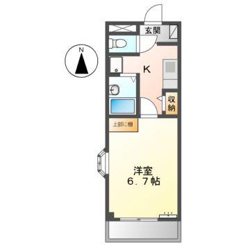 フレグランスわたなべ(1K/1階)の間取り写真