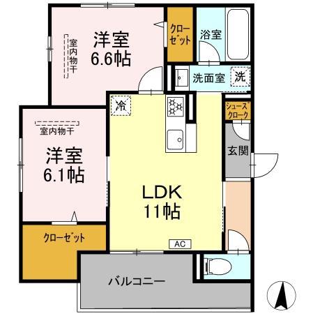 エミエール東成瀬(2LDK/3階)の間取り写真