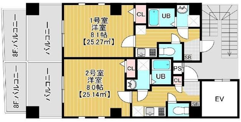 AXIS東浅草(1K/8階)の間取り写真