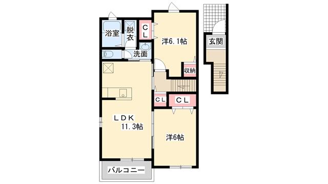 アベニール・フルール(2LDK/2階)の間取り写真