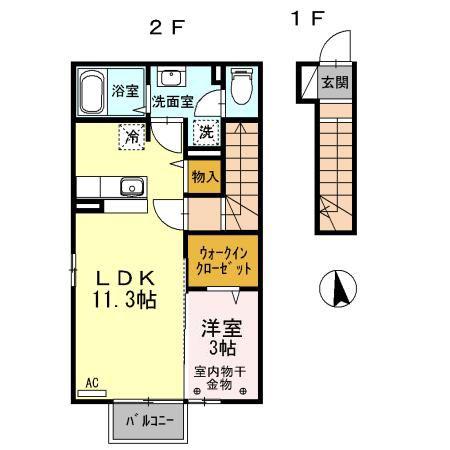 セジュール A(1LDK/2階)の間取り写真