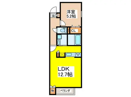 ルミエール松原(1LDK/2階)の間取り写真