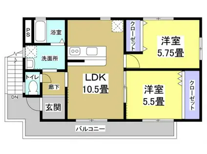 Jハウス(2LDK/2階)の間取り写真