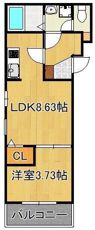 ココアス戸畑(1LDK/1階)の間取り写真