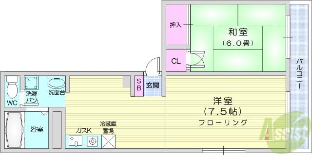 ガーデンハウス八乙女(2K/3階)の間取り写真