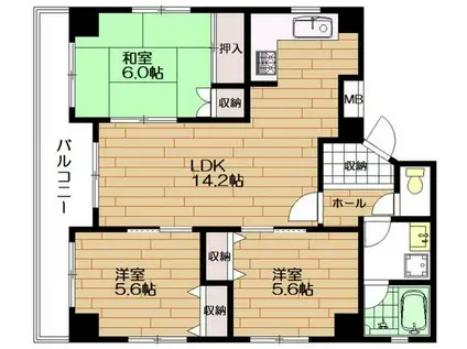 ハイツウッドベル(3LDK/5階)の間取り写真