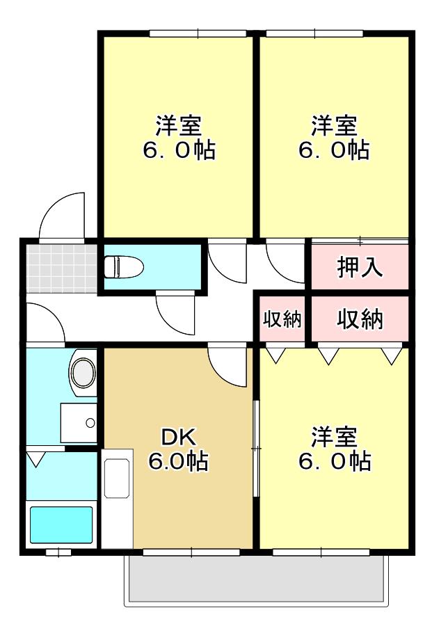 メルベーユ岩之谷B(3DK/1階)の間取り写真