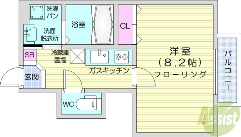 エルタスコート中江(1K/1階)の間取り写真