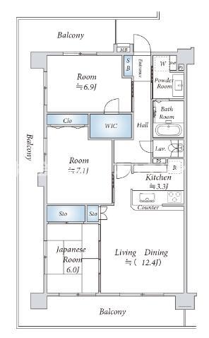 INSURANCEBLDG.XIイ(3LDK/3階)の間取り写真