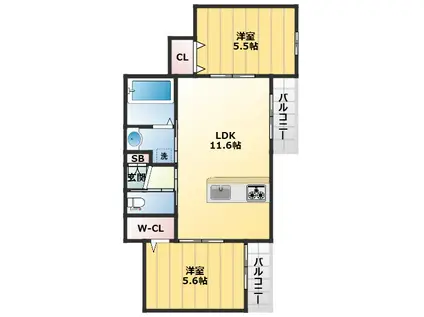 コンフォートモラダ(2LDK/1階)の間取り写真