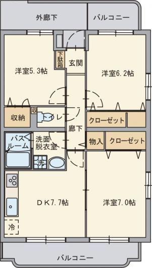 フォンテーヌ並木II(3DK/4階)の間取り写真