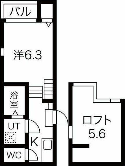 ハーモニーテラス福田町II(1K/2階)の間取り写真