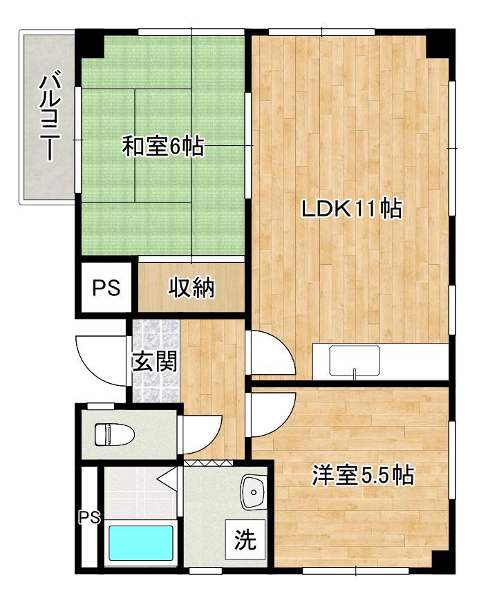 オブリックビル(2LDK/4階)の間取り写真