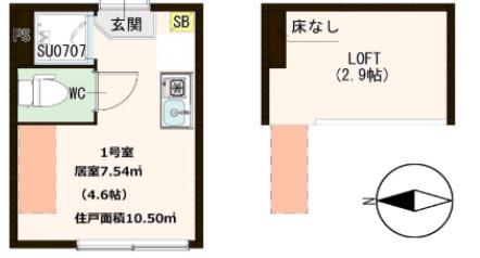 ハーモニーテラス西尾久III(ワンルーム/1階)の間取り写真