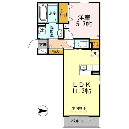 パティオ(1LDK/2階)の間取り写真