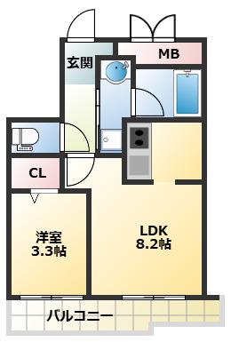PINO甲東園(1LDK/2階)の間取り写真