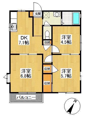 エントピアB(3DK/2階)の間取り写真