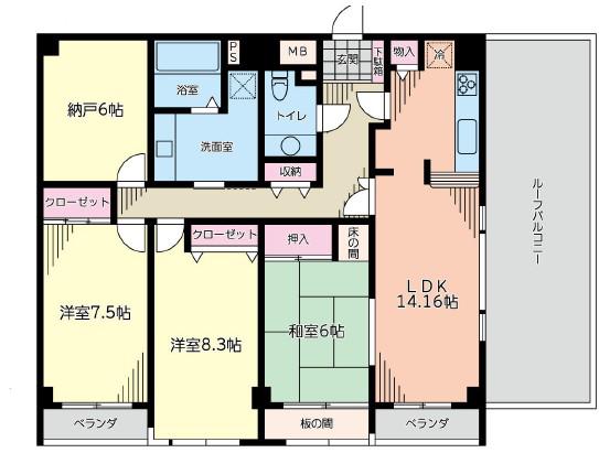 メイツ新宿なつめ坂(3SLDK/6階)の間取り写真
