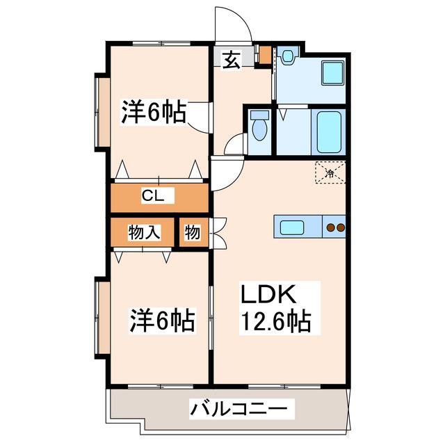 シャトレ有田(2LDK/4階)の間取り写真