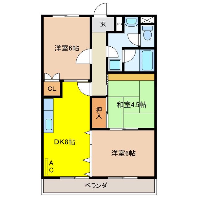 イーストピアはなみずき(3DK/2階)の間取り写真