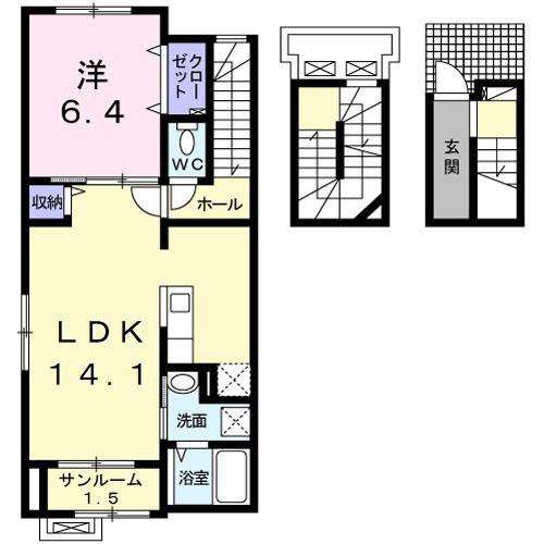 アベニール ドゥ アルブル(1LDK/3階)の間取り写真