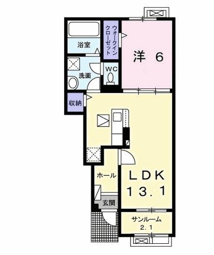 サン ヴェール 大芝 III B(1LDK/1階)の間取り写真
