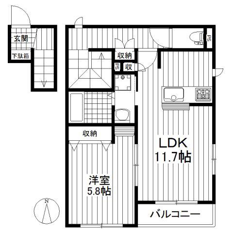 SUNメゾン(1LDK/2階)の間取り写真