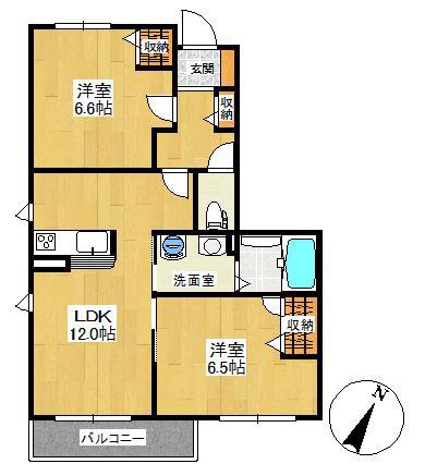 アゼリアB(2LDK/1階)の間取り写真