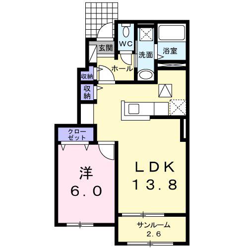 プリムローズB(1LDK/1階)の間取り写真