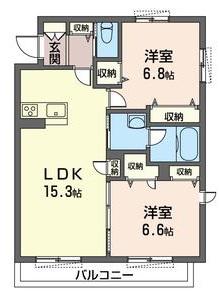  クオリスタ陽光(2LDK/2階)の間取り写真