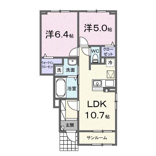 ヒカルサ金沢畝田東I(2LDK/1階)の間取り写真