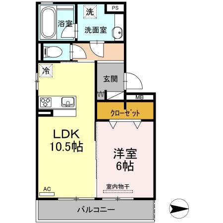 グランドール皆春(1LDK/3階)の間取り写真