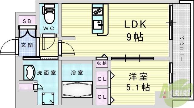 DIMUS新大阪(1LDK/11階)の間取り写真