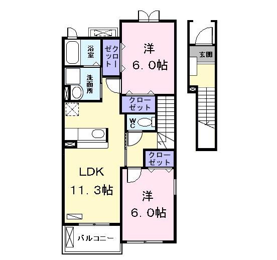 ポートヒルズT(2LDK/2階)の間取り写真