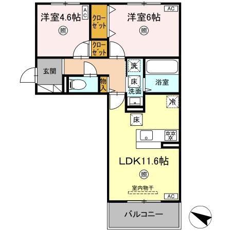 CIEL B棟(2LDK/1階)の間取り写真