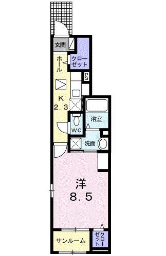 セレッソ花畑I(1K/1階)の間取り写真